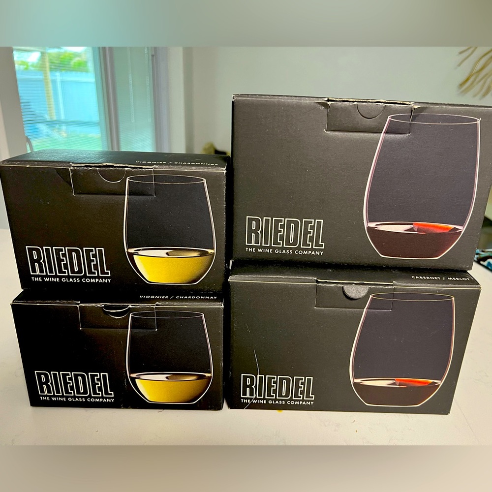 Chardonnay and Cabernet Riedel the wine glass company. Two per box.